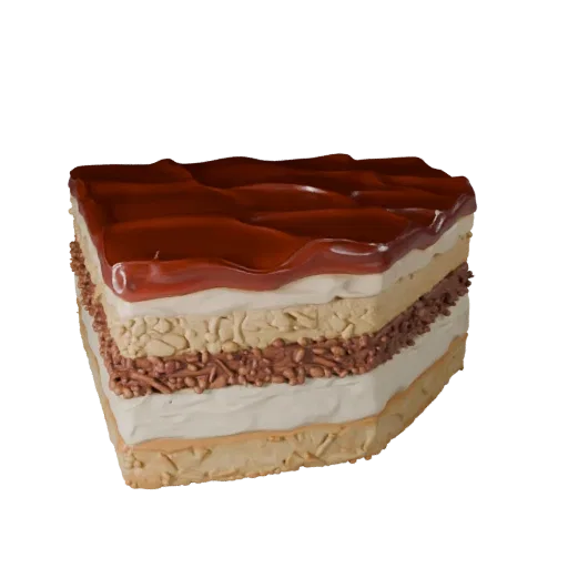Glazed Layer Cake High Poly 3D model, close-up studio render, showing cream, sweet food silhouette.