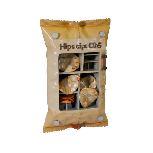 Boxed Chip Bag High Poly 3D model, close-up studio render, showing cardboard, package massing.
