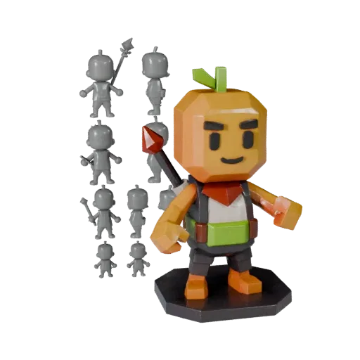 Fantasy Food Mascot low poly 3D model preview showing pose, three-quarter game view, expression and smooth toy surfaces