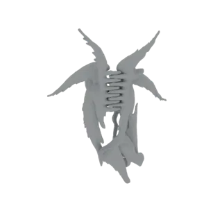 Rendu 3D d'une créature ailée grise avec un corps de type gargouille, sur fond blanc.