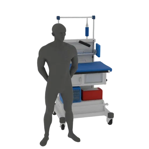 Ward IV Stand 3D model, three-quarter front view, AR viewer studio render, showing painted metal, clinical silhouette.