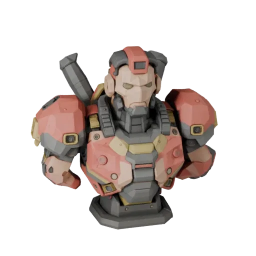 Fantasy Robot Bust low poly 3D model preview showing facial planes, three-quarter game view