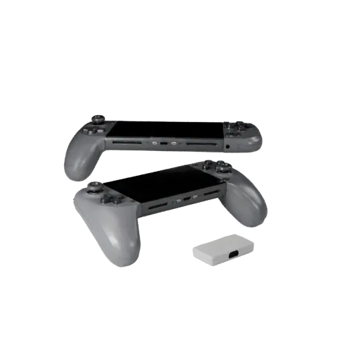 Portable Handheld Console 3D model, three-quarter front view, Unity viewport, showing matte plastic, form detail.