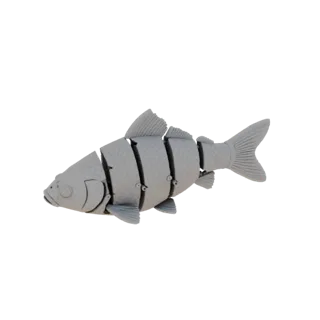 3D model of a sectional crucian carp with articulated joints, gray, on a black background