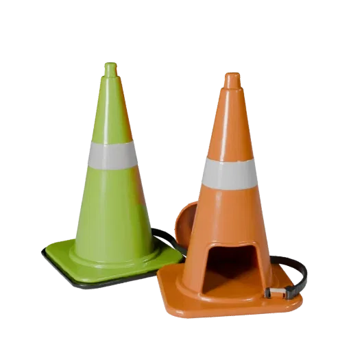 Site Safety Cone High Poly 3D model, close-up studio render, showing plastic shells, recognizable safety silhouettes.