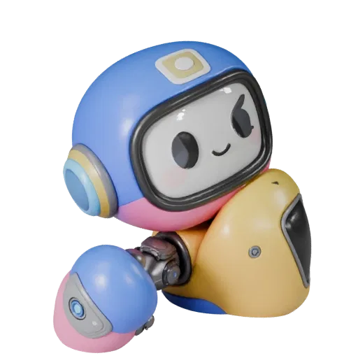 Cute Robot Mascot high poly 3D model preview showing pose, studio close-up view, expression and smooth toy surfaces