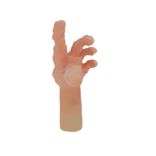 3D render of a stylized cartoon hand with a pointing index finger, against a white background.