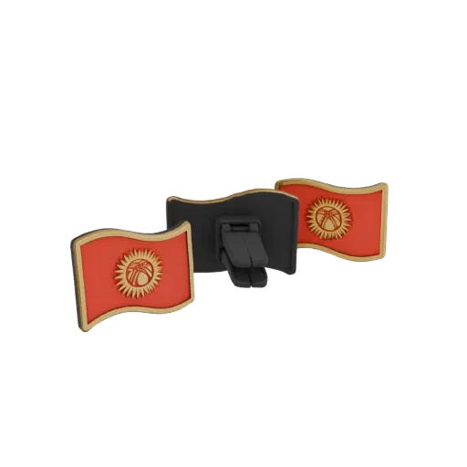 3D model of the Kyrgyzstan flag designed as a car air vent clip, showing two flags and the clip mechanism.