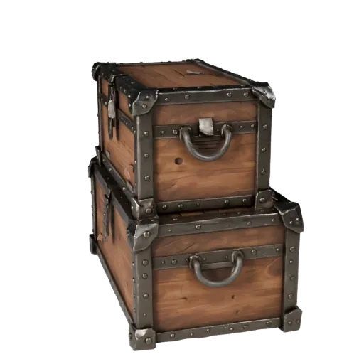 Medieval Supply Box High Poly 3D model, close-up studio render, showing wood planks, stackable massing.