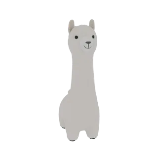 Un rendu 3D d'un lama mignon style cartoon, de couleur claire, debout avec une expression amicale et des traits simples.