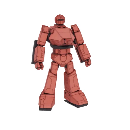 A 3D render of a red armored robot with a prominent turret, standing on a white background.