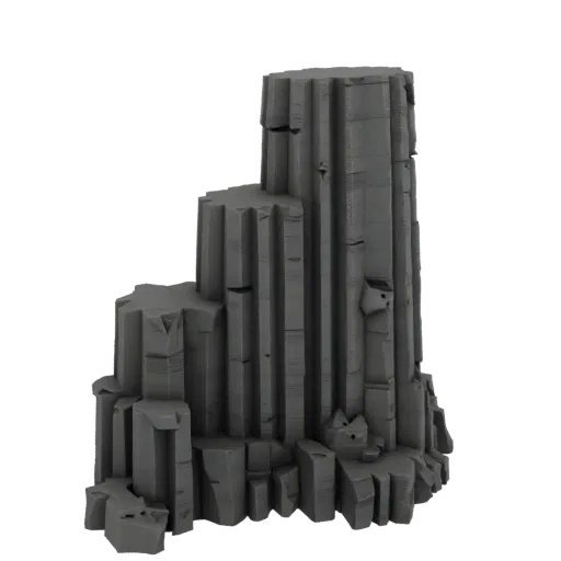 Basalt Column Cluster Printable 3D model, isometric tabletop STL render, showing stratified stone, rock faces.