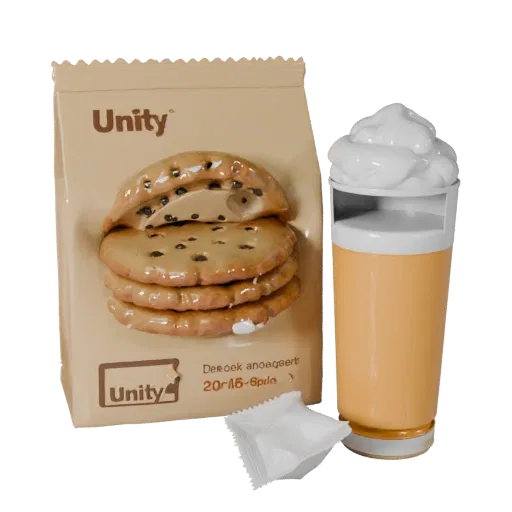 Pacote de Biscoitos Salgados modelo 3D, vista três quartos frontal, viewport Unity, mostrando papelão, massa da embalagem.