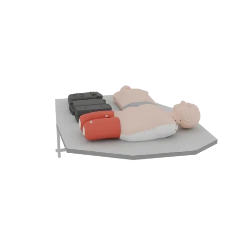 First Aid CPR Torso Trainer 3D model, three-quarter front view, AR viewer studio render, showing detail and scale.