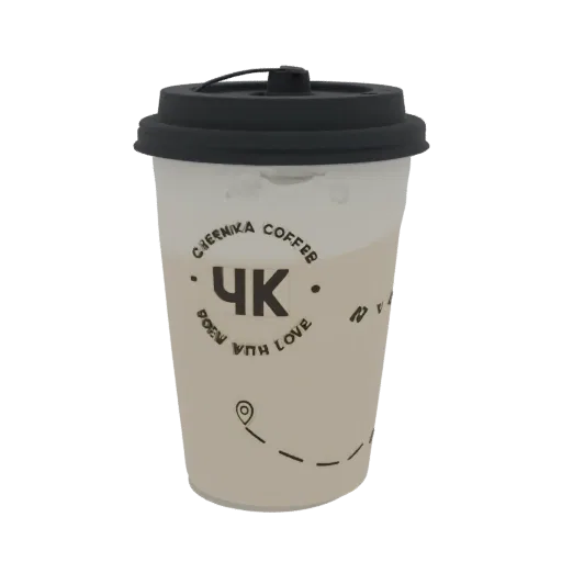 3D model of a Cheernika Coffee disposable cup with a black lid, showing the brand's logo and text.