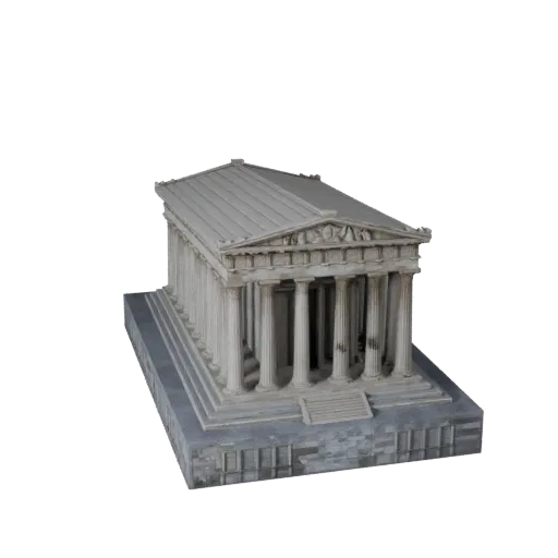 Parthenon stilisiertes 3D-Modell, isometrische stilisierte Spielumgebungsansicht, die Materialien der Wahrzeichenstruktur und