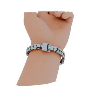 Modèle 3D de bracelet manchette tennis diamants, vue trois-quarts avant, rendu studio visualiseur AR, sertissage diamants.