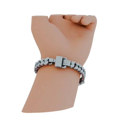 Modello 3D Bracciale Tennis da Polso con Diamanti, vista tre quarti frontale, rendering studio AR viewer, incastonatura diama