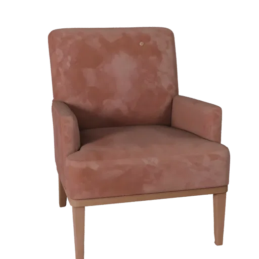 Velvet Accent Chair Stylized 3D model, home interior, stylized isometric render, wood detail.