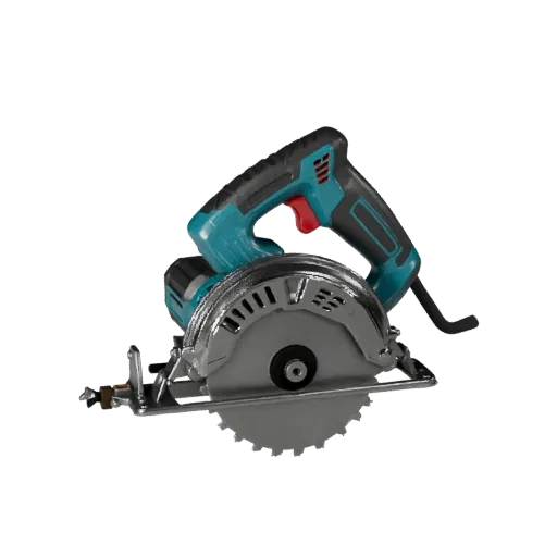 Modèle 3D modulaire de scie circulaire sans fil, vue isométrique du kit modulaire, montrant plastique moulé, poignées ergonomiques.