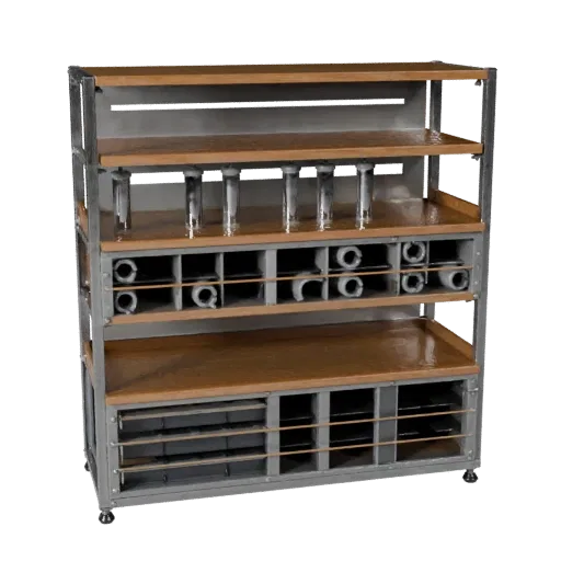 Mechanic Parts Rack High Poly 3D model, close-up studio render, showing steel frames, stable fixtures.