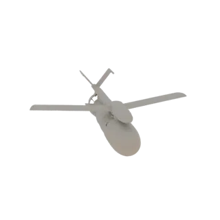 3D model of a futuristic Unmanned Aerial Vehicle with prominent forward-swept wings, shown against a plain background.
