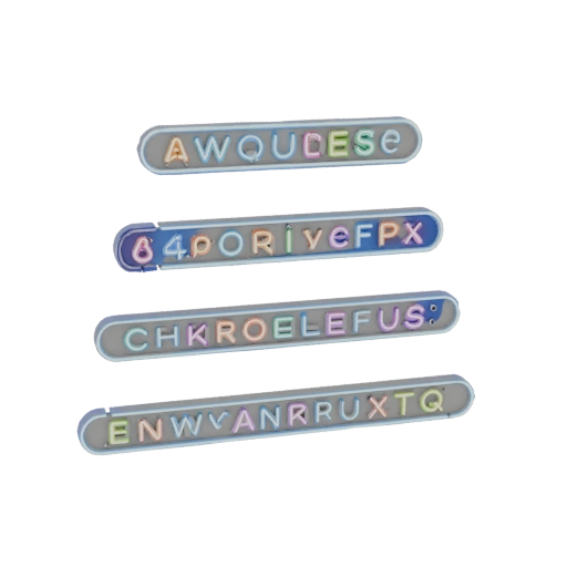 Neon letters for tape, set of 4 rows