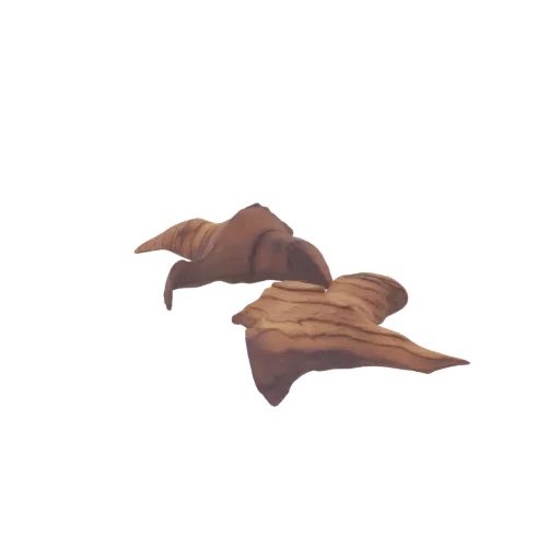 A 3D render of two realistic wooden croissants with visible wood grain texture, isolated on a white background.