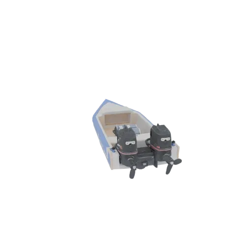 Modèle 3D de bateau rapide bi-moteur, vue latérale