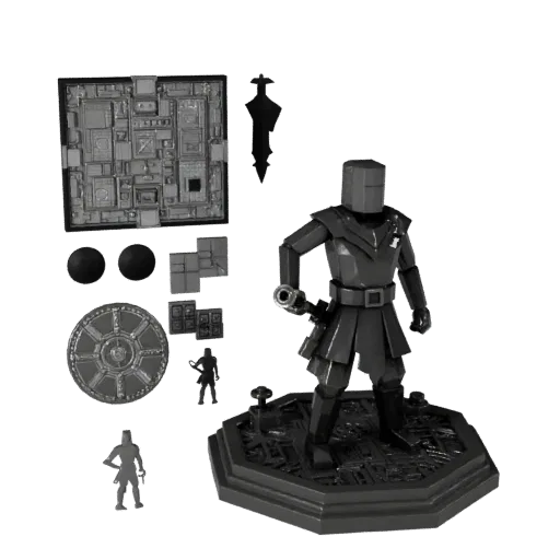 Dungeon Meeple Set low poly 3D model preview showing scale, three-quarter game view, icon shape and table readability