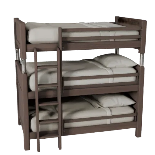 Storage Bunk Bed 3D model, bedroom, three-quarter front view, Unreal Engine viewport, fabric detail.