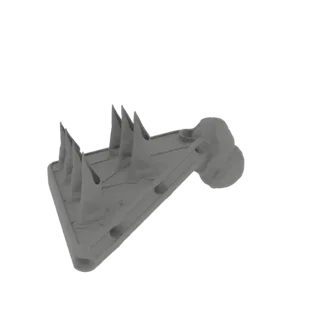 A 3D render of a gray spiked anti-intruder deterrent device with multiple sharp spikes on a triangular base.