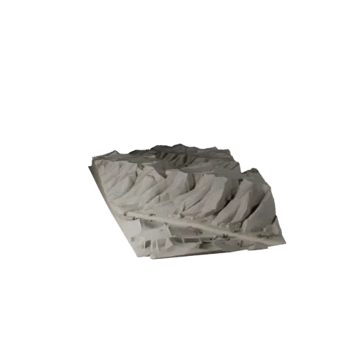 Badlands Ridge Tile Realistic 3D model, three-quarter environment render, showing layered soil, dune ridges.