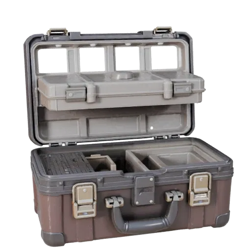 Travel Toolbox High Poly 3D model, close-up studio render, showing plastic, usable openings.