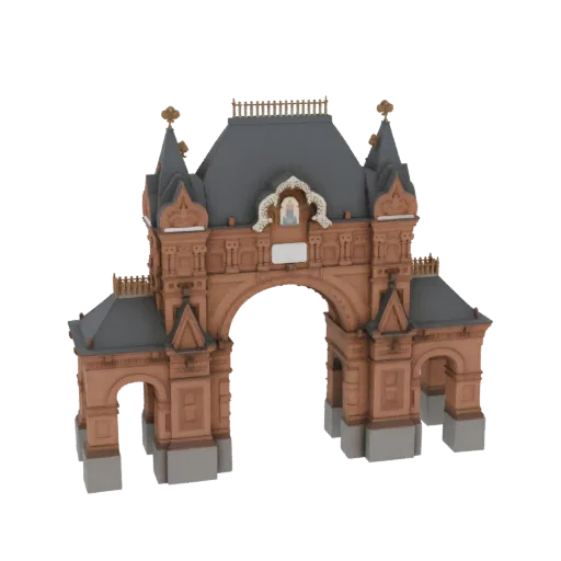 3D model of a detailed Baroque archway with ornate carvings and a central arch, rendered against a white background.