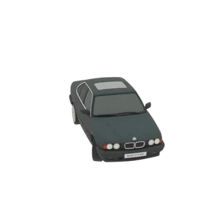 Ein 3D-Rendering einer dunkelgrünen Limousine mit Schiebedach, aus einem leicht erhöhten Winkel betrachtet.