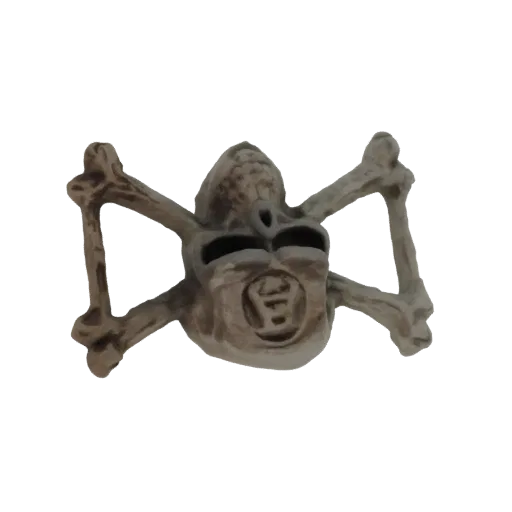 3D model of a skull with bones arranged like a spider, featuring dark eye sockets and a weathered bone texture.