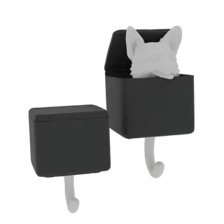 3D model of a black box with a white Corgi head peeking out, featuring a hook underneath.