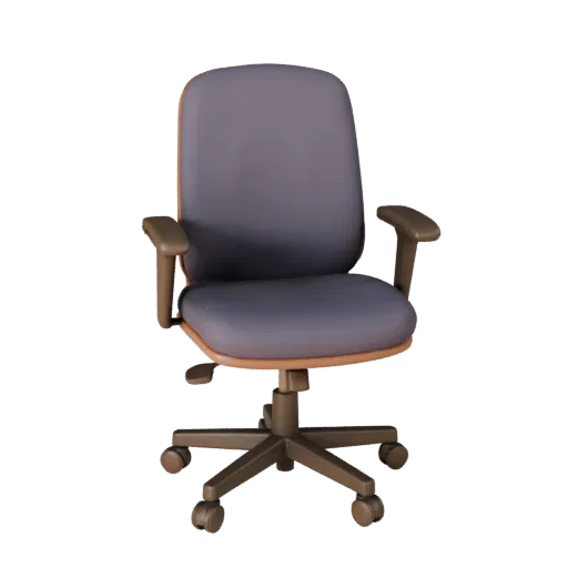 Velvet Office Chair game ready 3D model, perspective studio render, with calibrated seat silhouette and material reads.