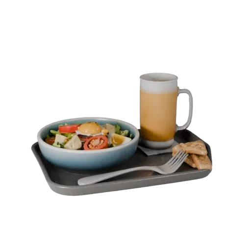 Breakfast Salad Bowl Set Realistic 3D model, three-quarter studio render, showing ceramic, arranged serving layout.