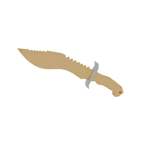 3D model of a desert camouflage kukri knife with a curved blade and sandy texture, set against a white background.