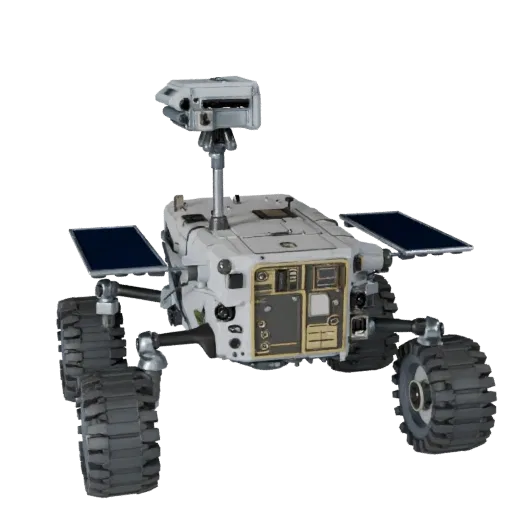 Ice World Planetary Rover Modular 3D model, isometric modular kit view, showing dusty wheels, vehicle stance.