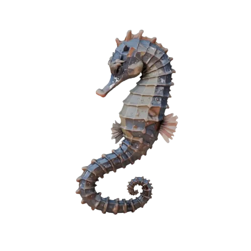Low Poly Seepferdchen 3D-Modell, Gameplay-Kamera-Seitenansicht, Low-Poly-Tier-Asset mit Halsbogen, Hufkanten, Mähnenfluss und