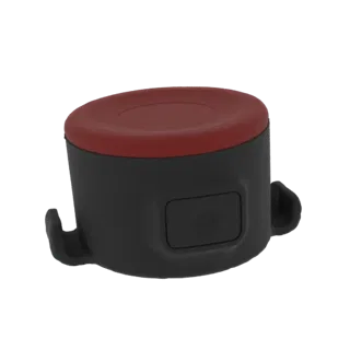 3D model render of a black cylindrical suction cup mount with a red top and an integrated hook.