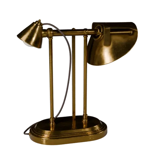 Brass Desk Lamp scene ready 3D model, turntable hero render, showing lamp silhouette and surface contrast.