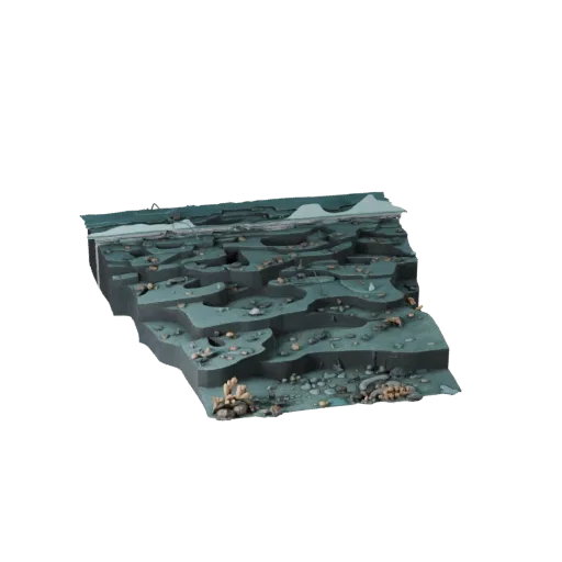Coral Reef Seabed Biome Realistic 3D model, three-quarter environment render, showing terrain layers, water edges.