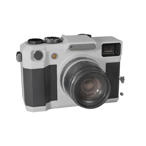 Security Style Camera Low Poly 3D model, game viewport three-quarter view, showing white plastic, form detail.