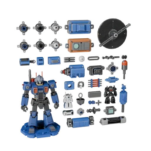 Vinyl Robot Figurine modular kit 3D model preview showing pose, top-down kitbash view and surface detail