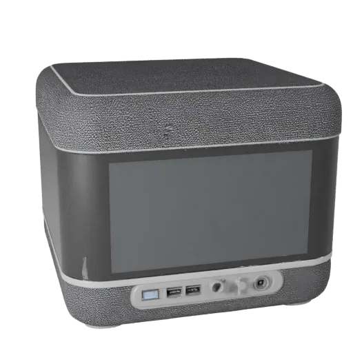 Compact Smart Speaker High Poly 3D model, home interior, close-up studio render, plastic detail.