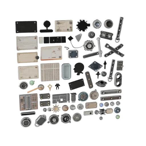 Urban Street Clutter 3D model, three-quarter front view, Unity viewport, showing paper-like cards, small readable forms.